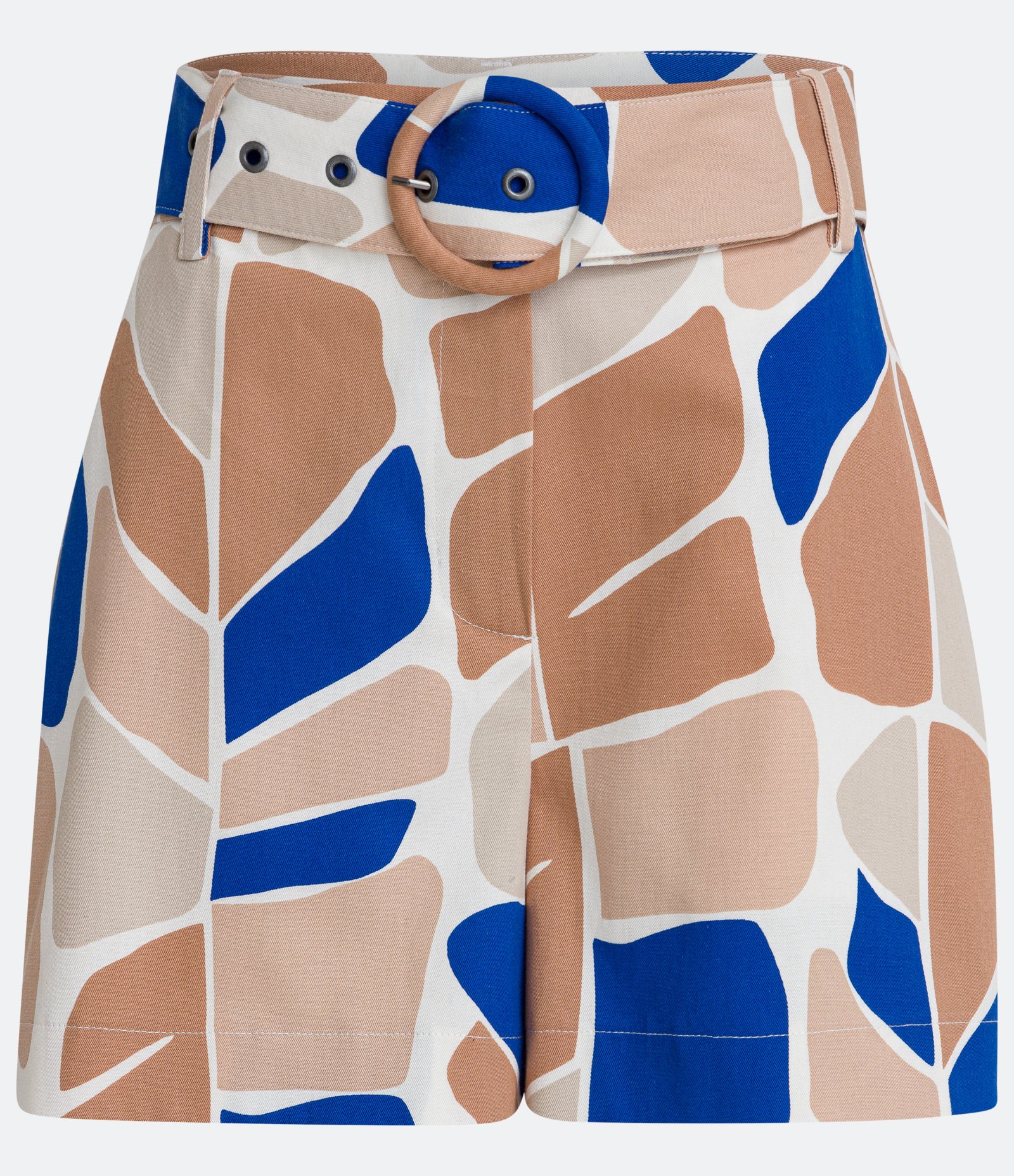 Short em Algodão com Cinto e Fivela Forradas com Estampa Folhagem Bege 5