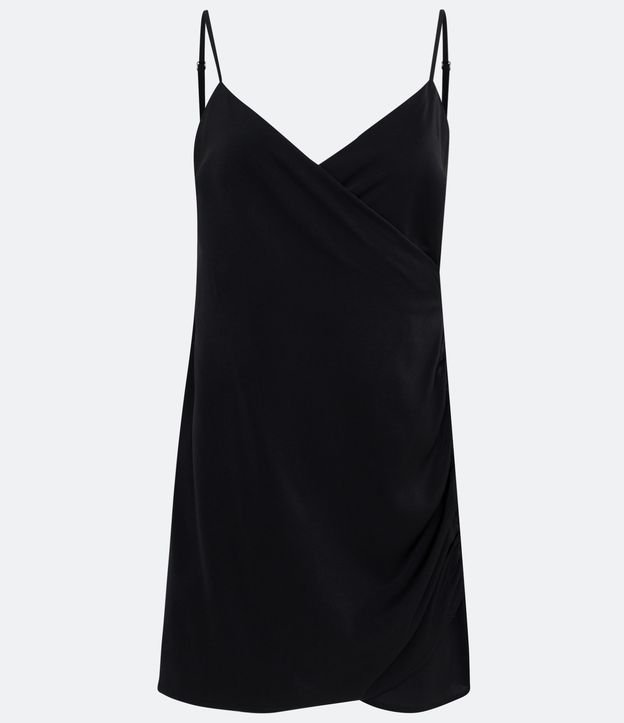 Vestido Corto Sastrería en Crepé con Tirantes Finos y Fruncidos Negro 7