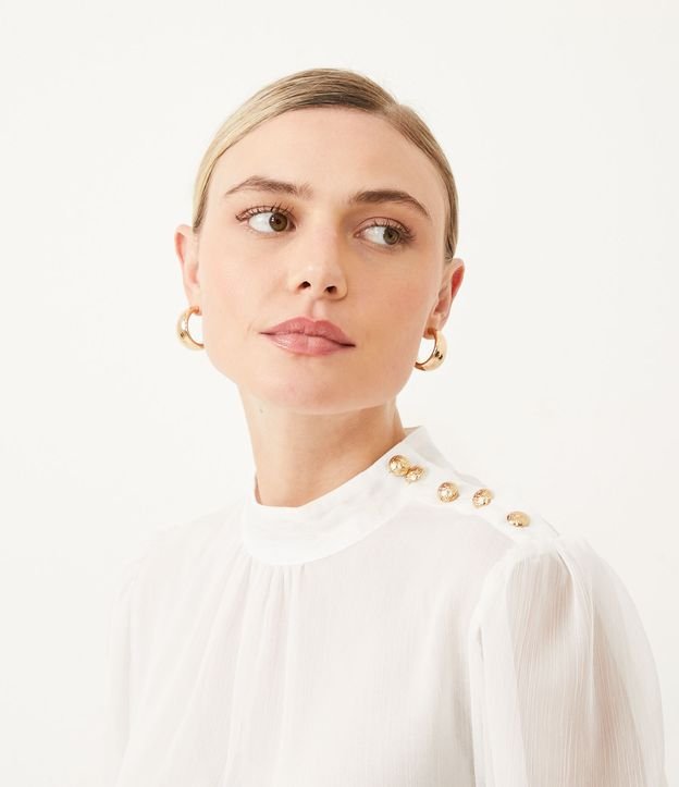 Blusa con Cuello Alto y Manga Abullonada Blanco 4