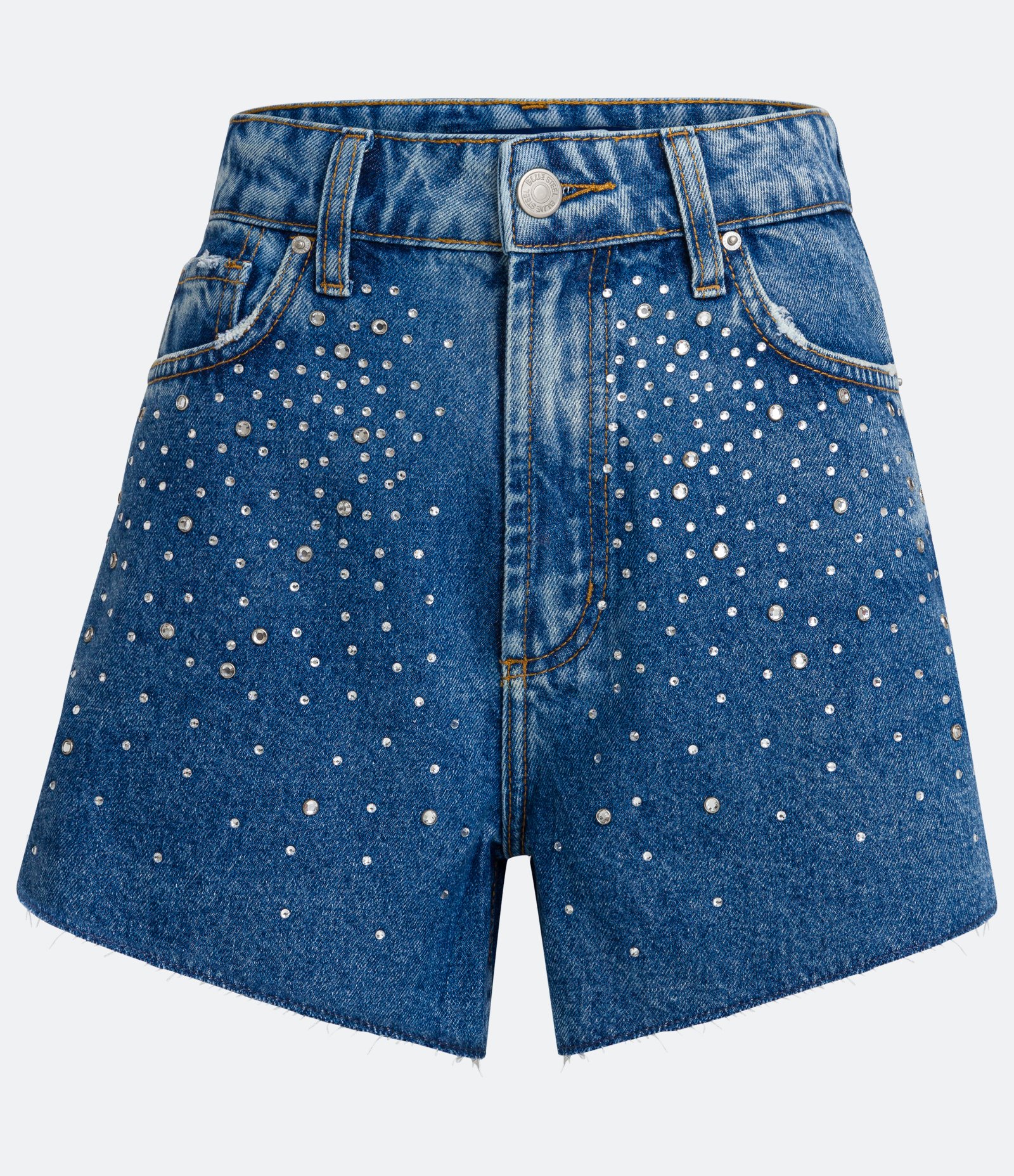 Short Cintura Alta em Jeans com Brilho Aplicado Azul 5