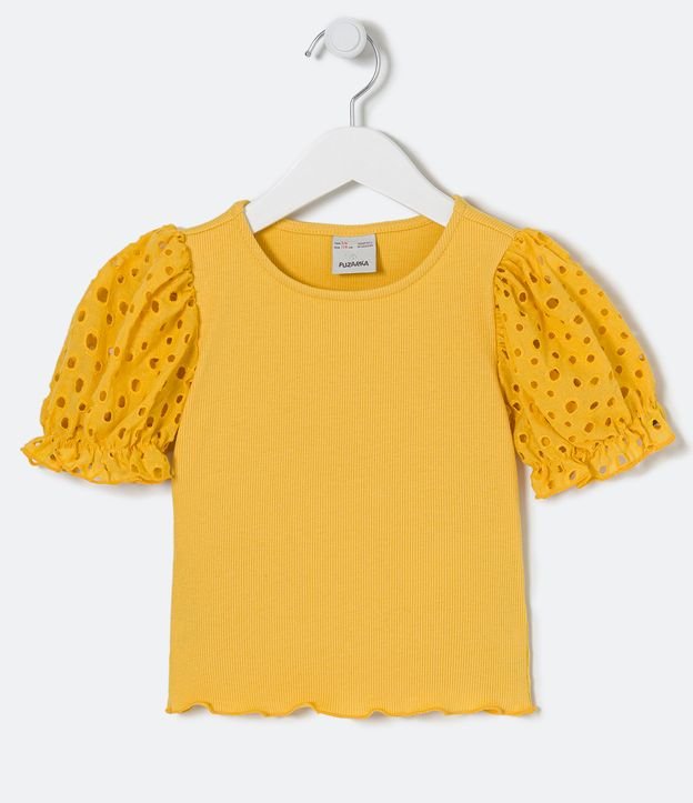 Blusa Infantil Mangas Bufantes Em Laise Tam 5 A 14 Anos Amarelo