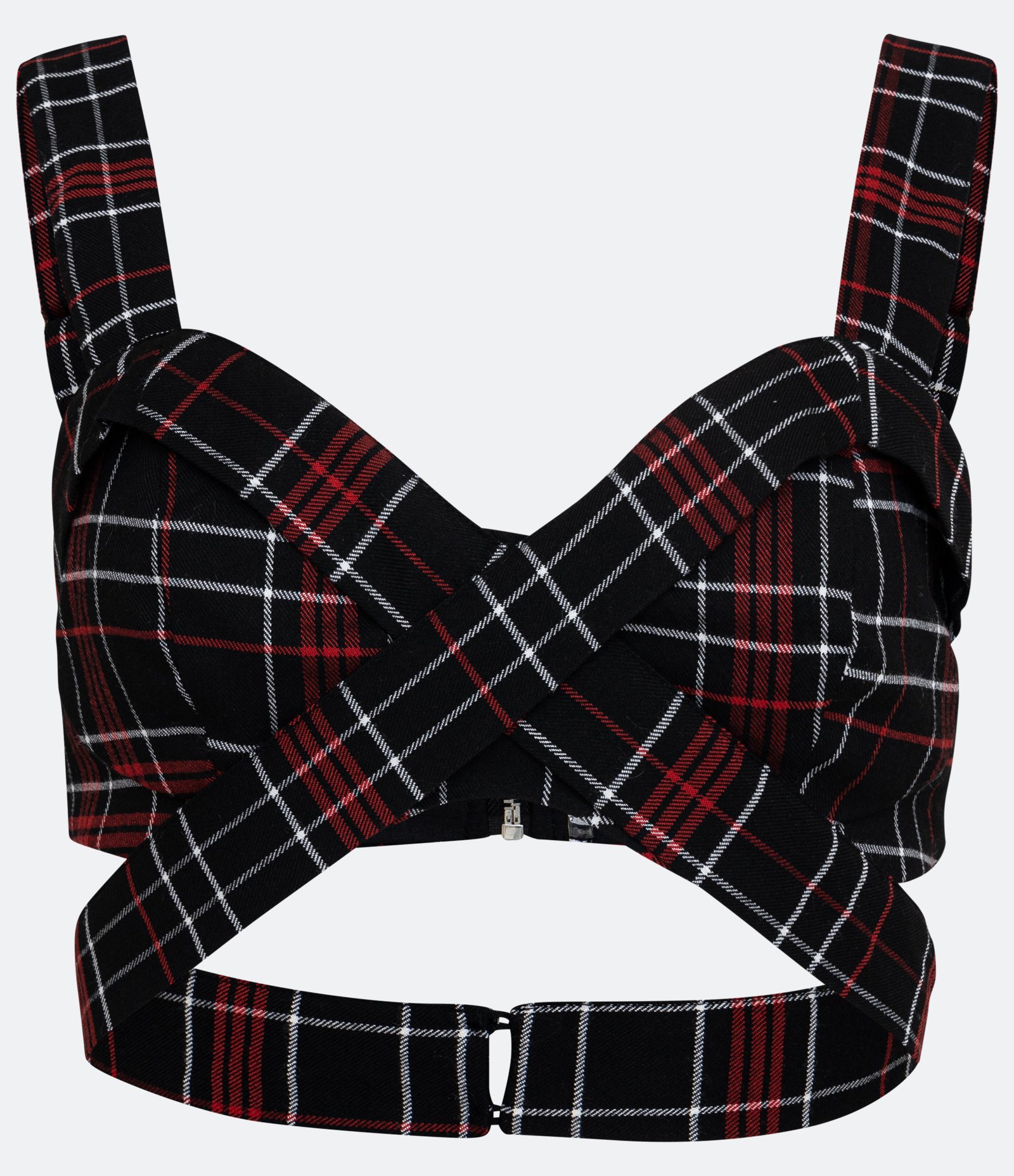 Blusa Cropped com Estampa Xadrez e Faixa Cruzada Preto/ Vermelho 6