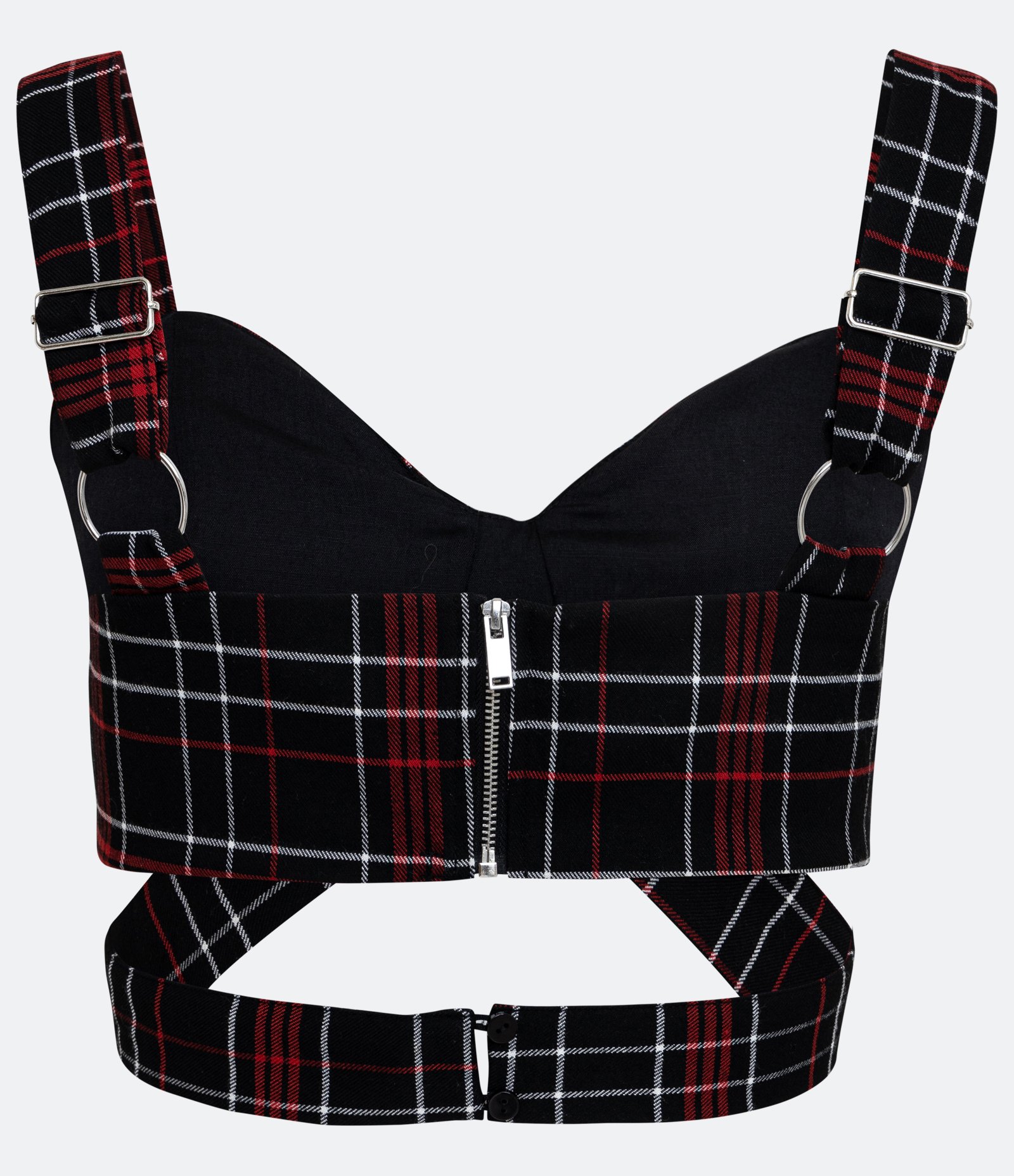 Blusa Cropped com Estampa Xadrez e Faixa Cruzada Preto/ Vermelho 7