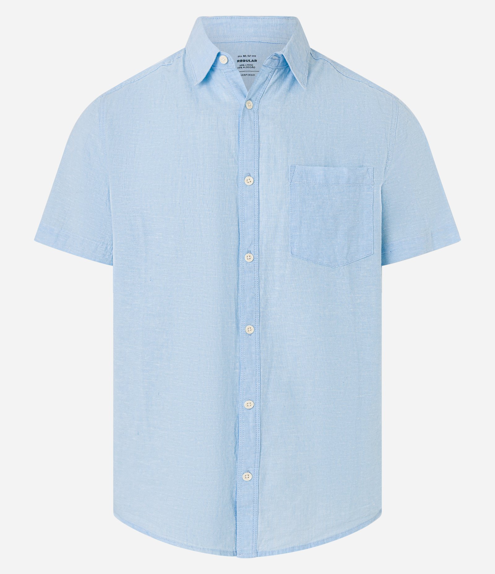 Camisa Comfort Básica em Linho com Bolso Frontal Azul Celeste 5