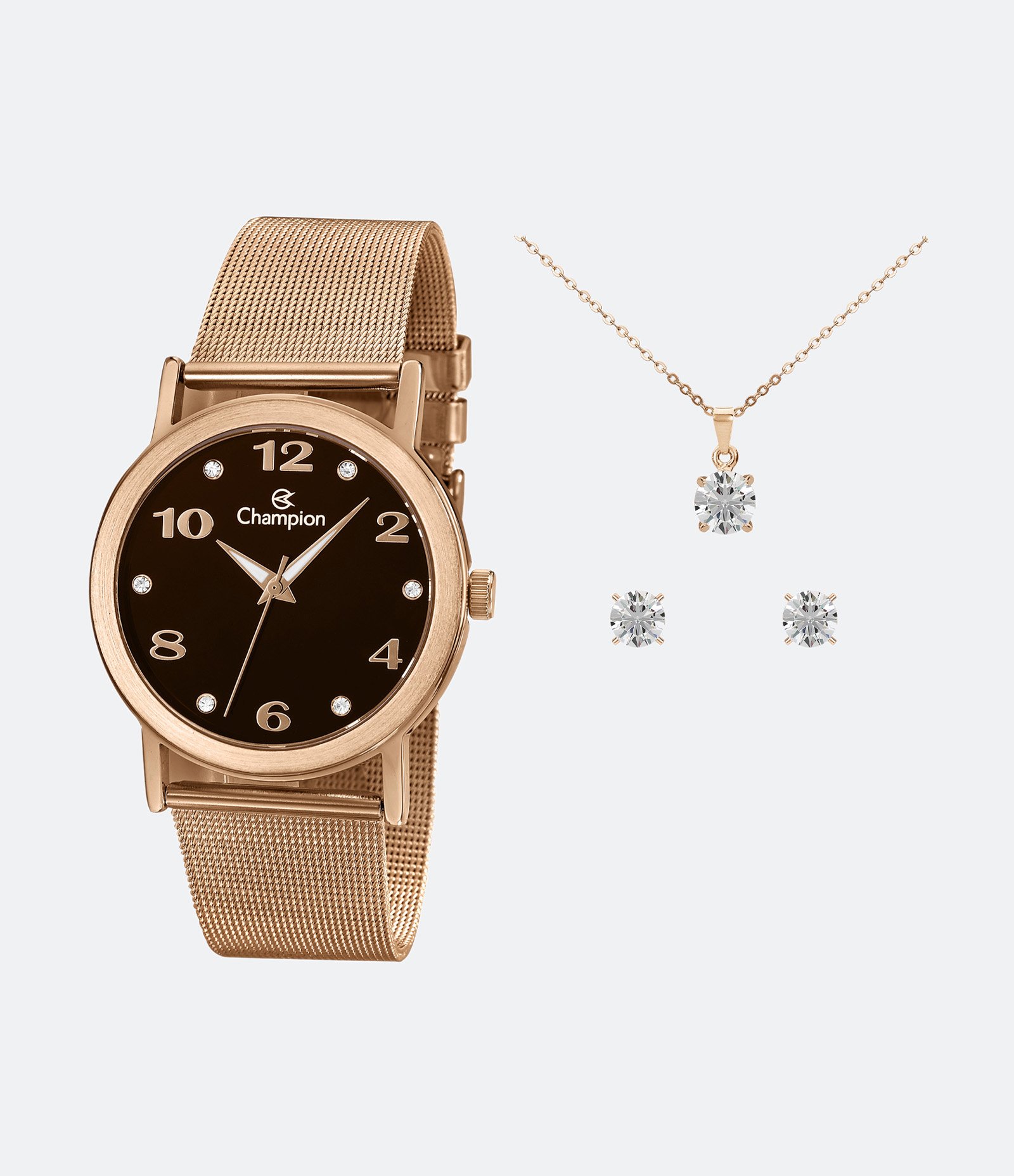 Kit Relógio Champion Analógico com Caixa e Pulseira em Aço Rosegold CN29034D Dourado 1