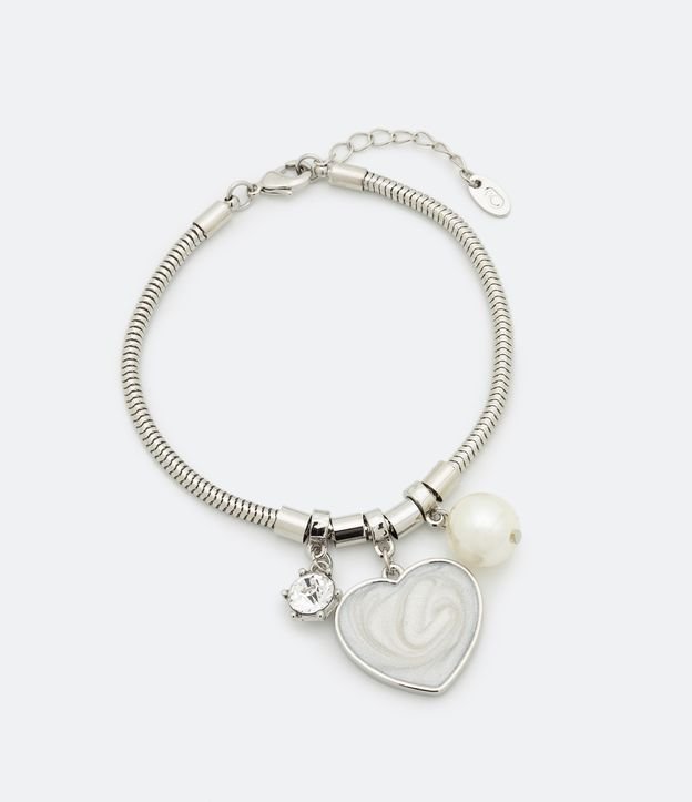 Pulsera en Metal con Charms de Perla Punto de Luz y Corazón Gris 2