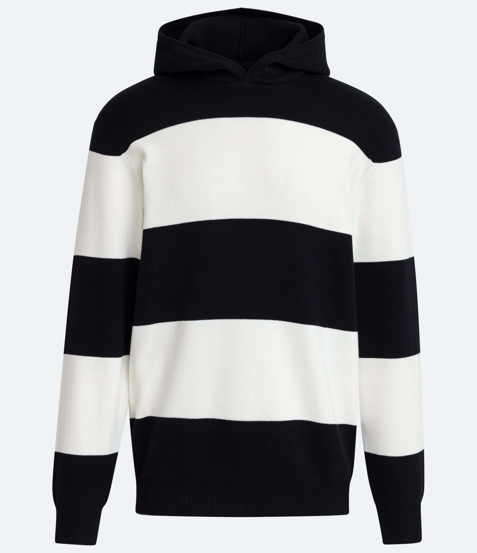 Blusão Comfort Fechado em Algodão Listrado com Capuz Preto/ Branco 5