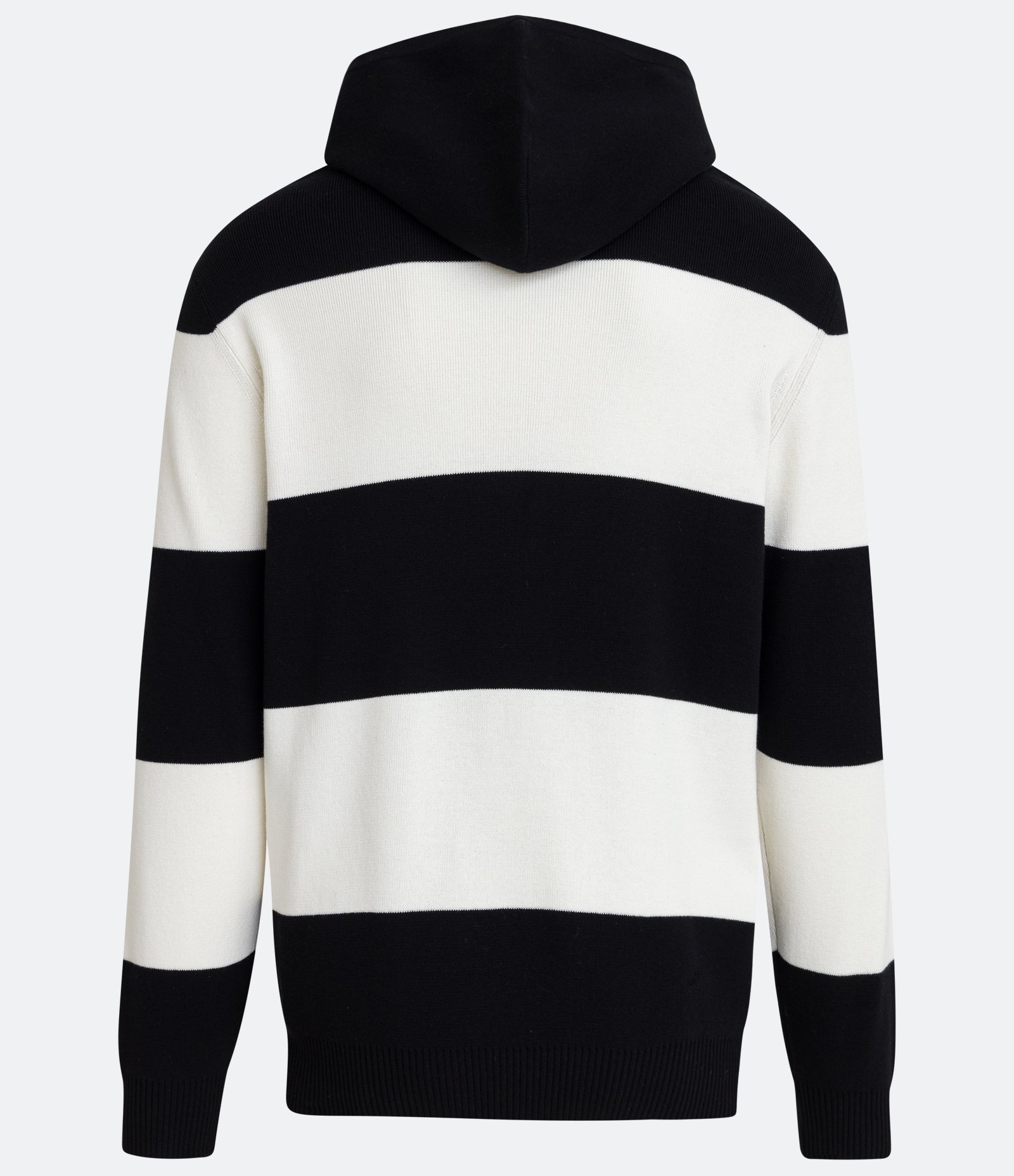 Blusão Comfort Fechado em Algodão Listrado com Capuz Preto/ Branco 6