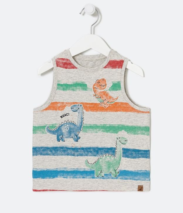 Musculosa Infantil con Estampado de Rayas y Dinosaurios - Talle 1 a 4 años Gris 1