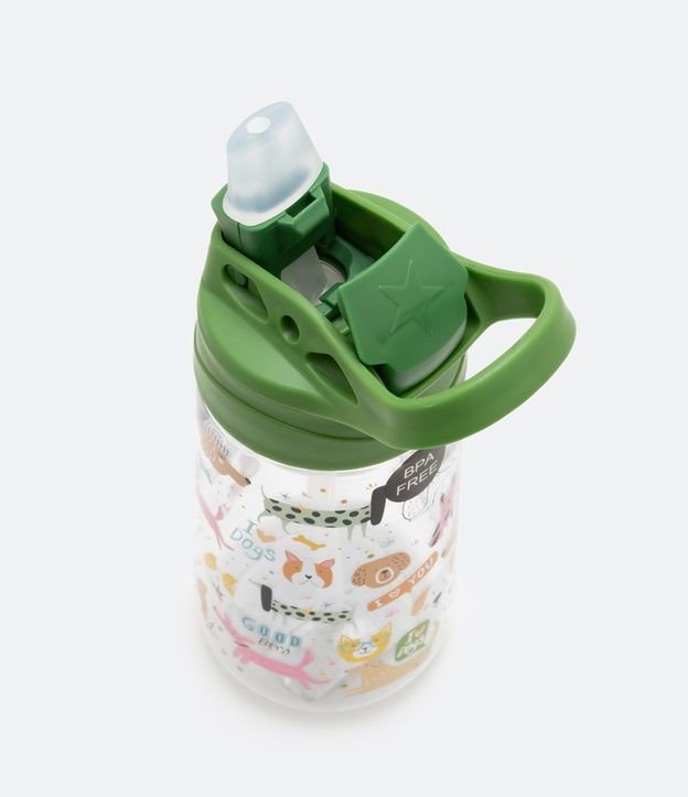 Botella de Plástico con Pajita Reutilizable y Estampado de Perritos 500ml Verde 5