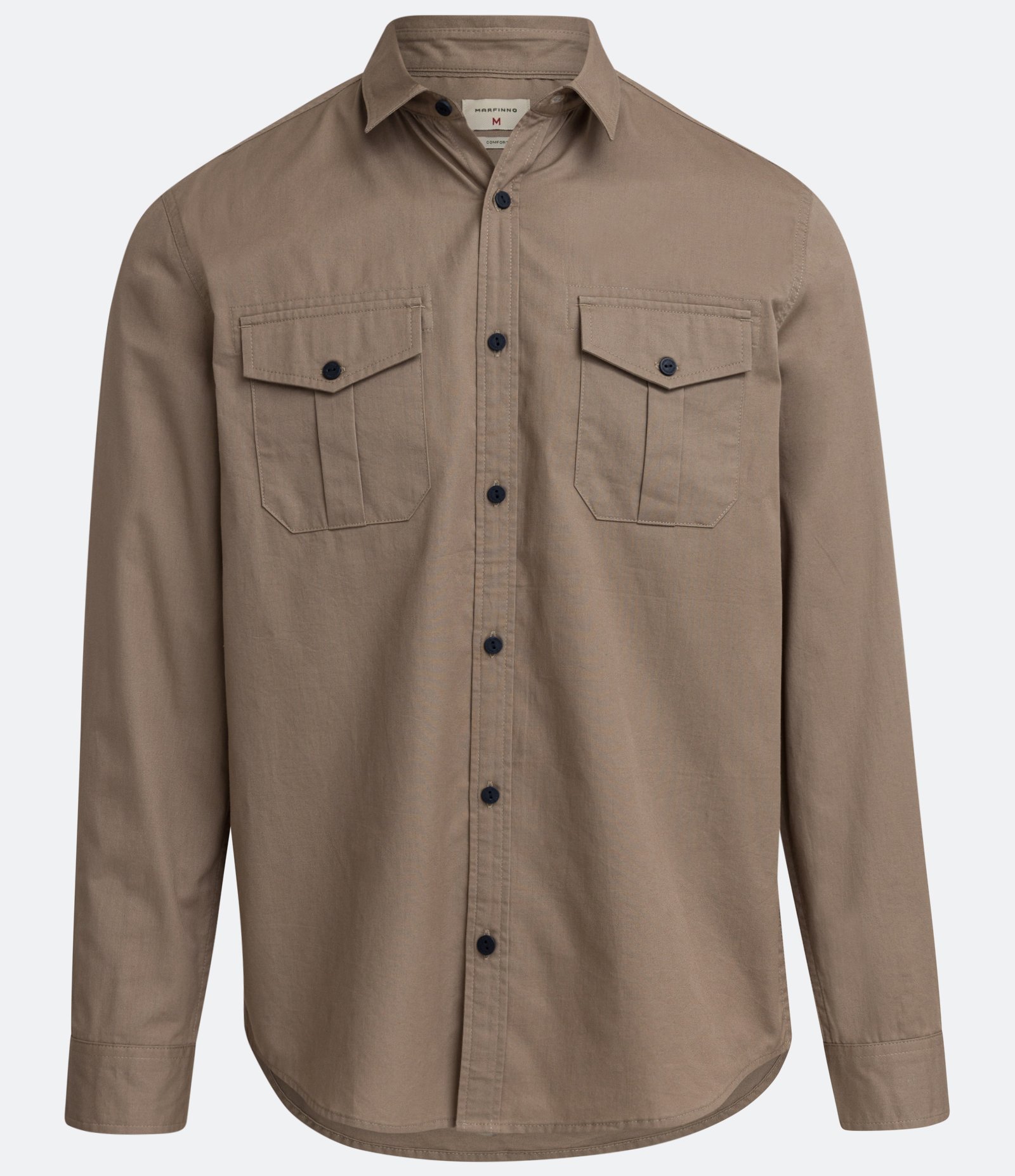 Camisa Comfort em Algodão com Bolsos Frontais Marrom 1