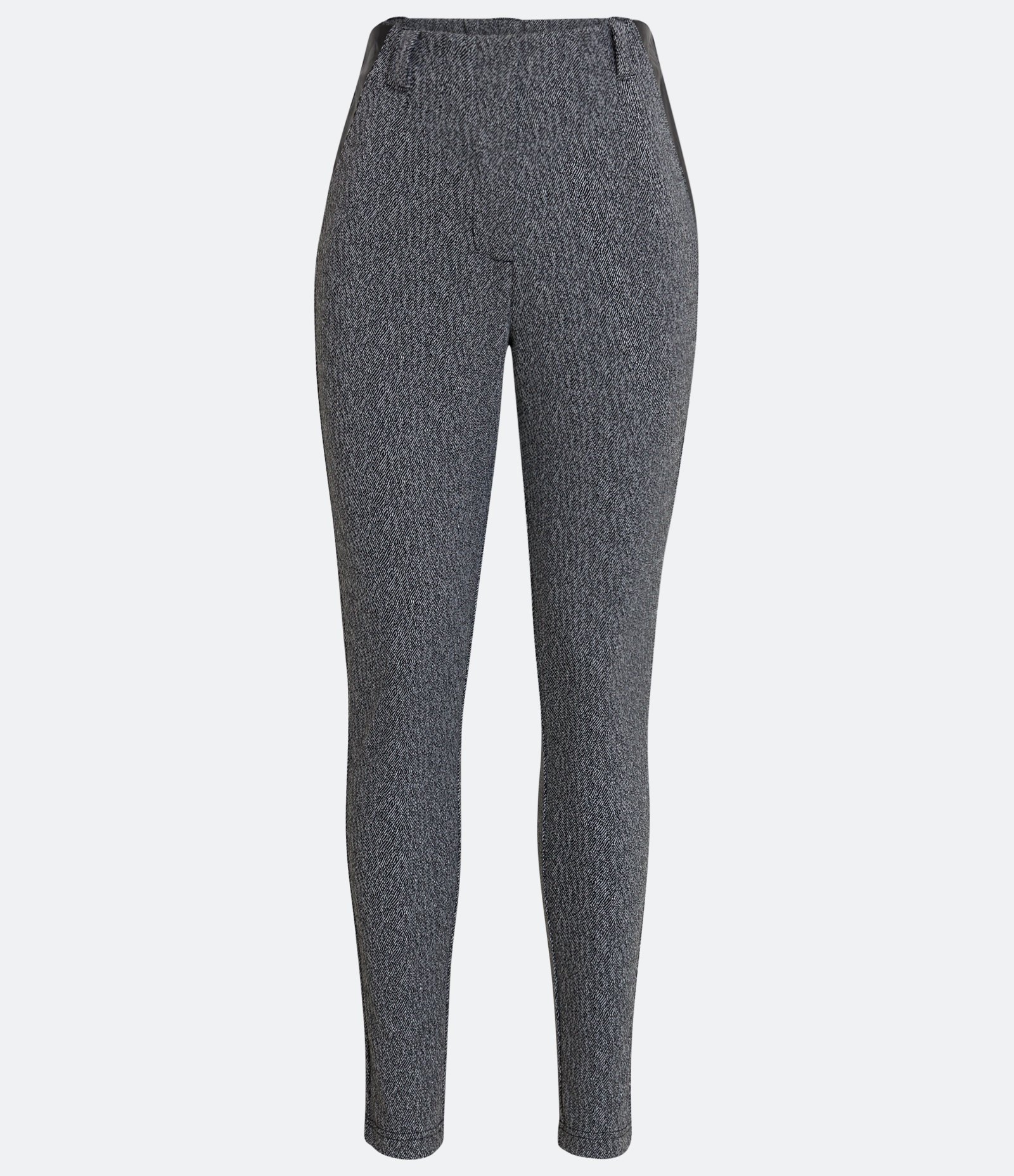 Calça Legging em Jacquard com Recorte em Material Sintético Preto Mescla 4