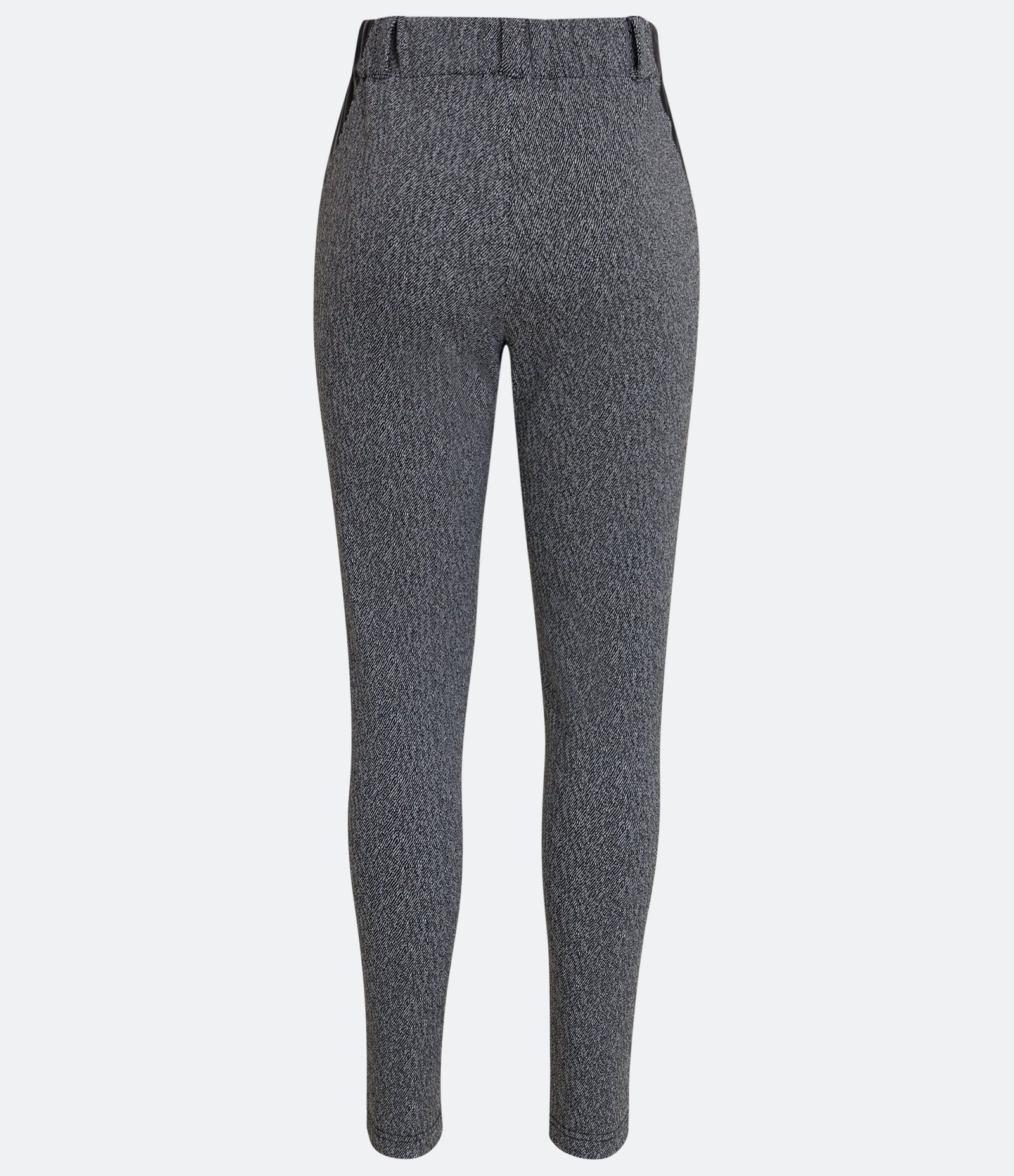 Calça Legging em Jacquard com Recorte em Material Sintético Preto Mescla 5
