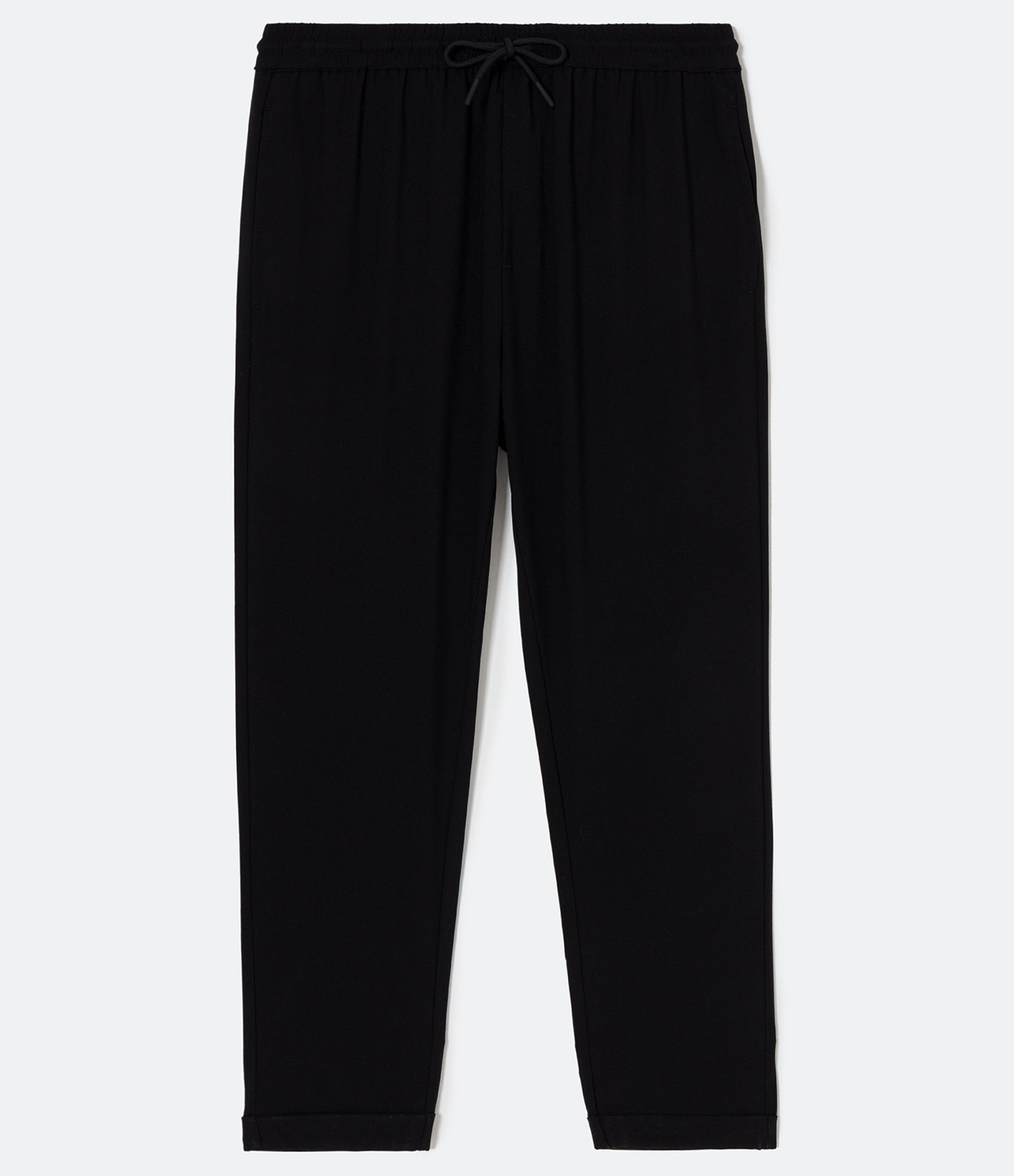Calça Slim Cropped com Cós Elástico e Amarração Preto 1