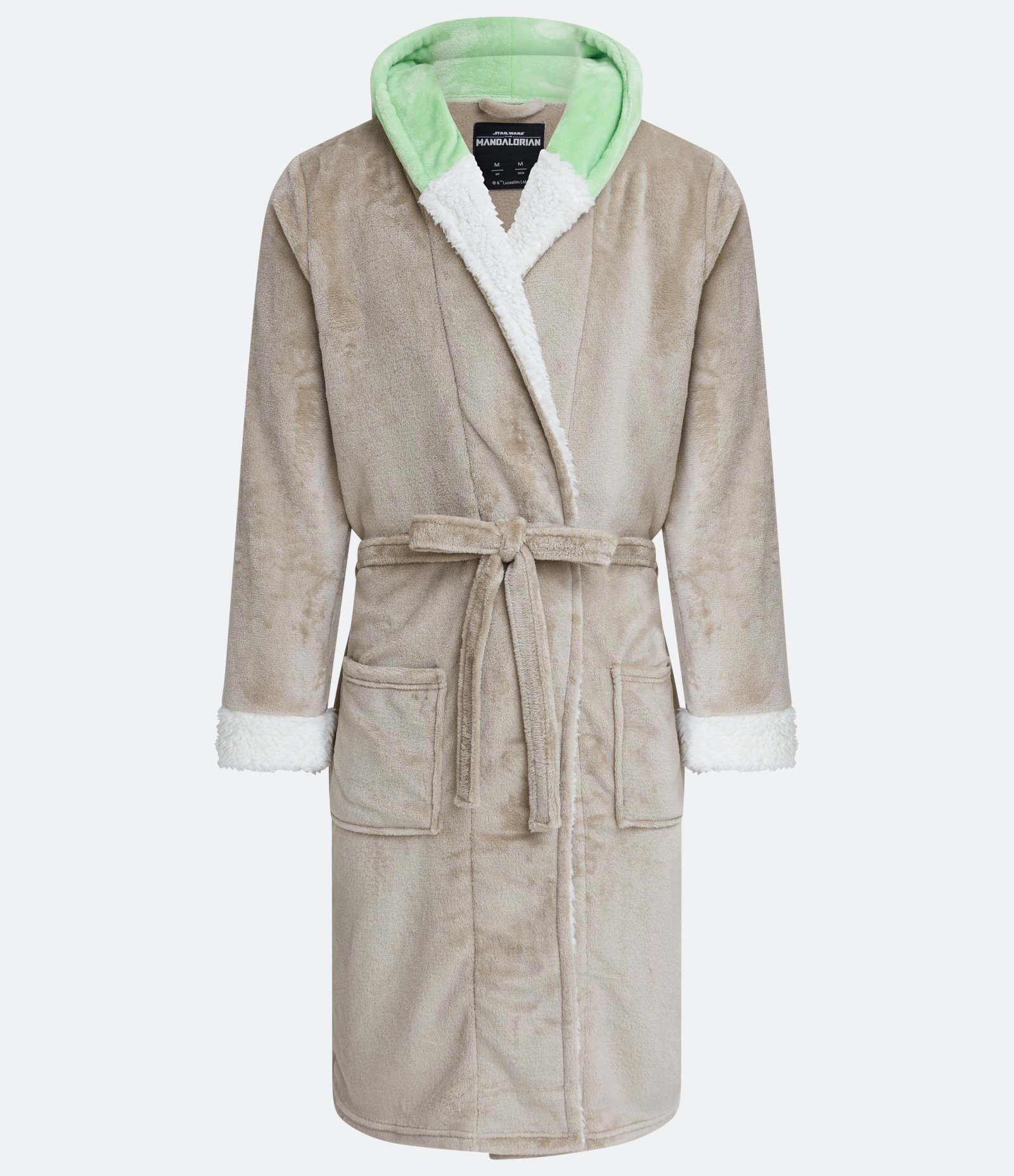 Roupão com Capuz Estampa Baby Yoda e Bolsos Marrom Claro 4