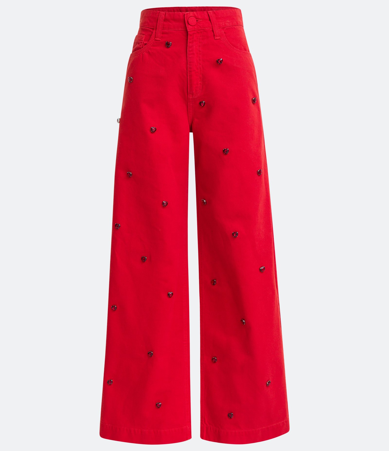 Calça Wide Leg em Sarja com Pedraria Vermelho 5
