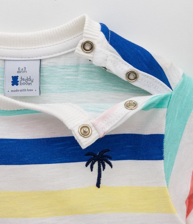 Remera Infantil Rayada con Bordado Cocotero - Talle 3 a 24 meses Blanco 3