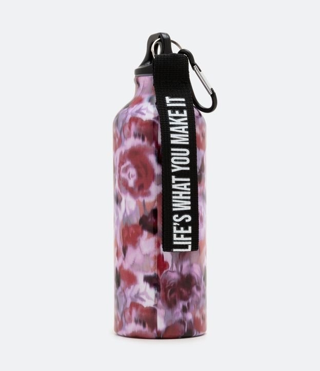 Botella en Metal con Estampado Abstracto con Asa y Mosquetón 500ml Violeta Claro 1