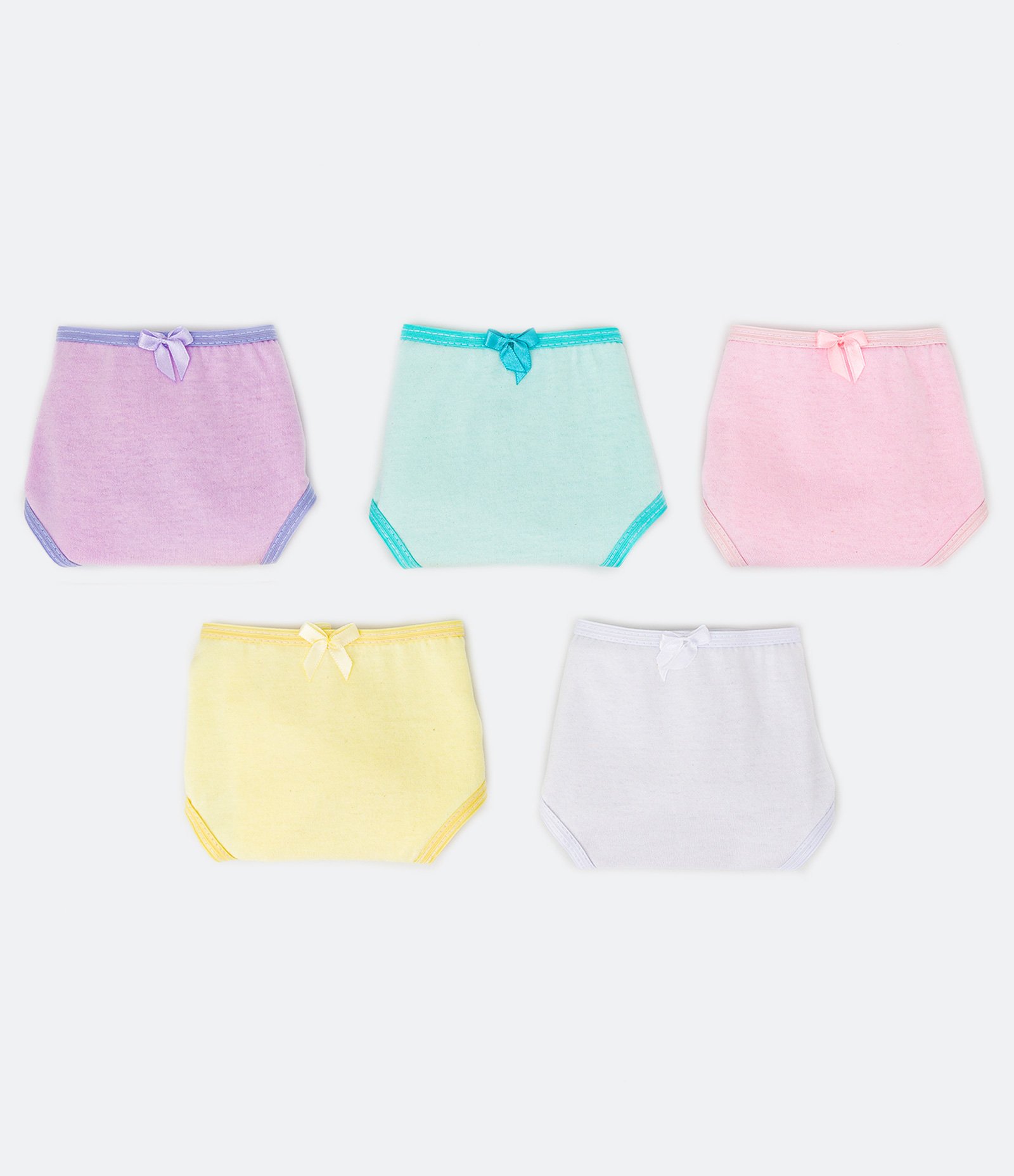 Kit 05 Calcinhas Básicas com Lacinho - Tam 2 a 14 Anos Multicores 1