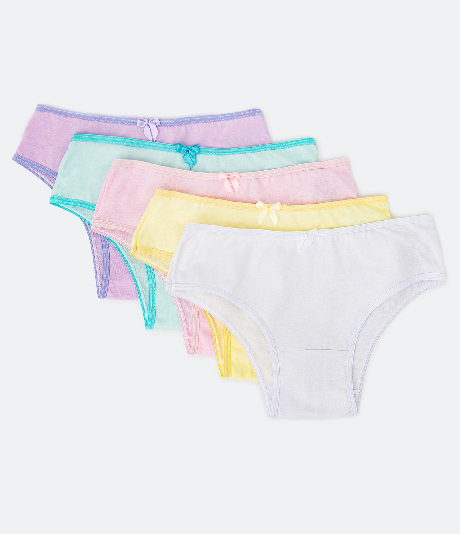 Kit 05 Calcinhas Básicas com Lacinho - Tam 2 a 14 Anos Multicores 2