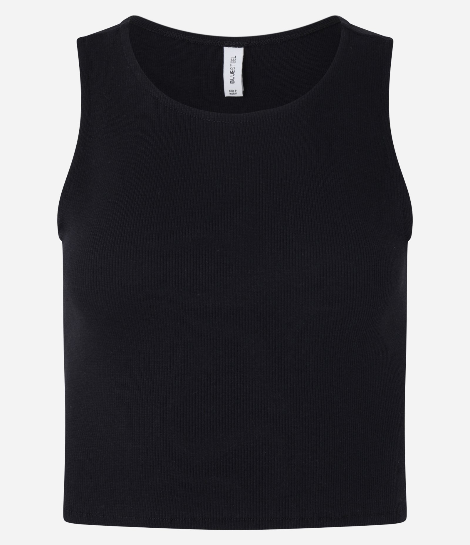 Blusa Cropped sem Manga em Algodão com Textura Canelada Preto 4