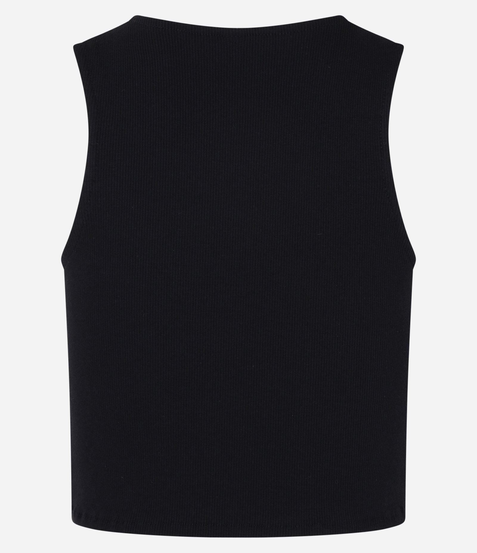 Blusa Cropped sem Manga em Algodão com Textura Canelada Preto 6