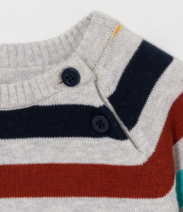 Buzo Infantil Rayado con Botones en el Cuello - Talle 0 a 18 meses Gris 3