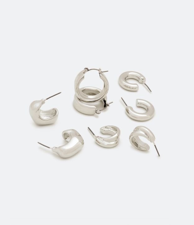 Kit 04 Caravanas Aros en Metal Bold con Formas Diversas Gris 1