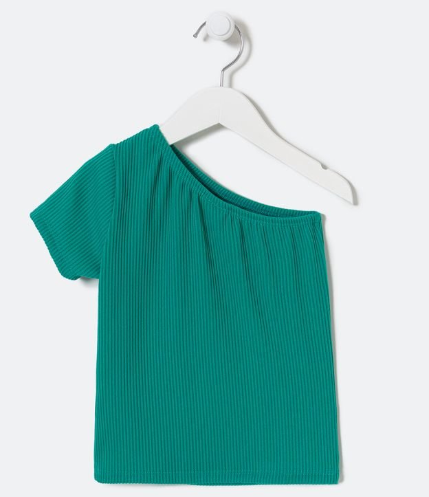 Blusa Infantil Acanalada con Hombro Asimétrico - Talle 5 a 14 años Verde 2