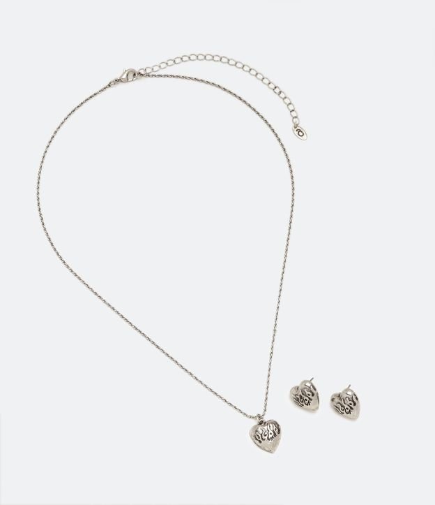 Conjunto Caravana y Collar en Metal con Colgante de Corazón Plata 2