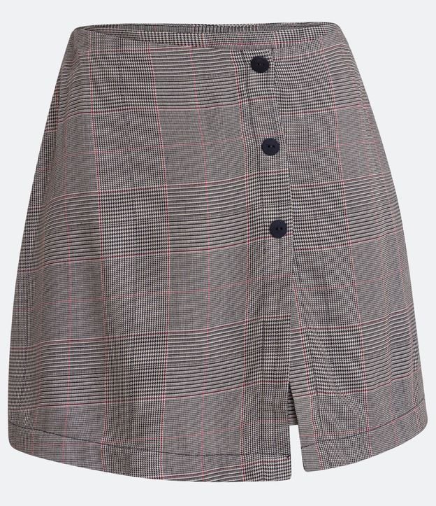 Short Pollera Sastrería en Viscosa con Apertura y Estampado de Cuadros Gris 6