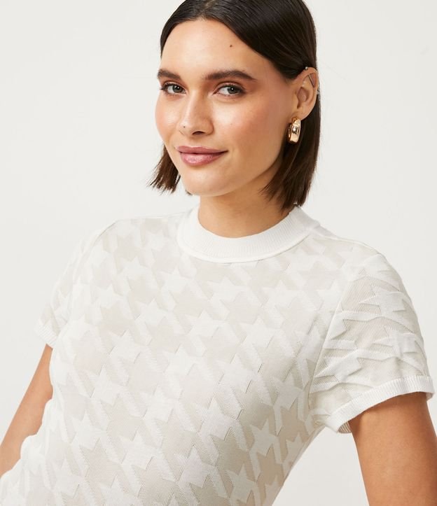 Blusa em Tricô Estampa Xadrez Pied de poule Branco