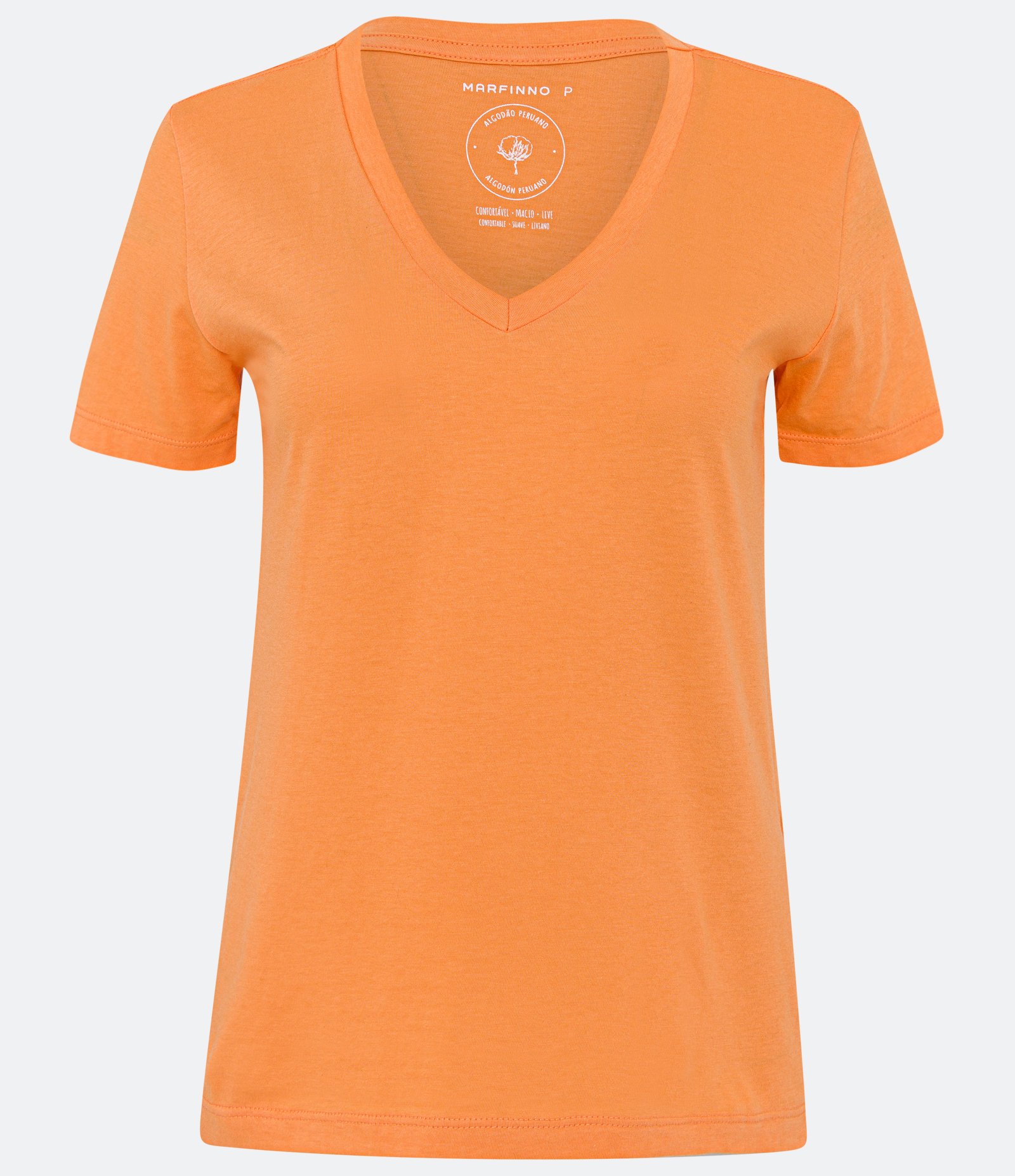Blusa Básica em Algodão Peruano com Decote V Laranja Claro 5