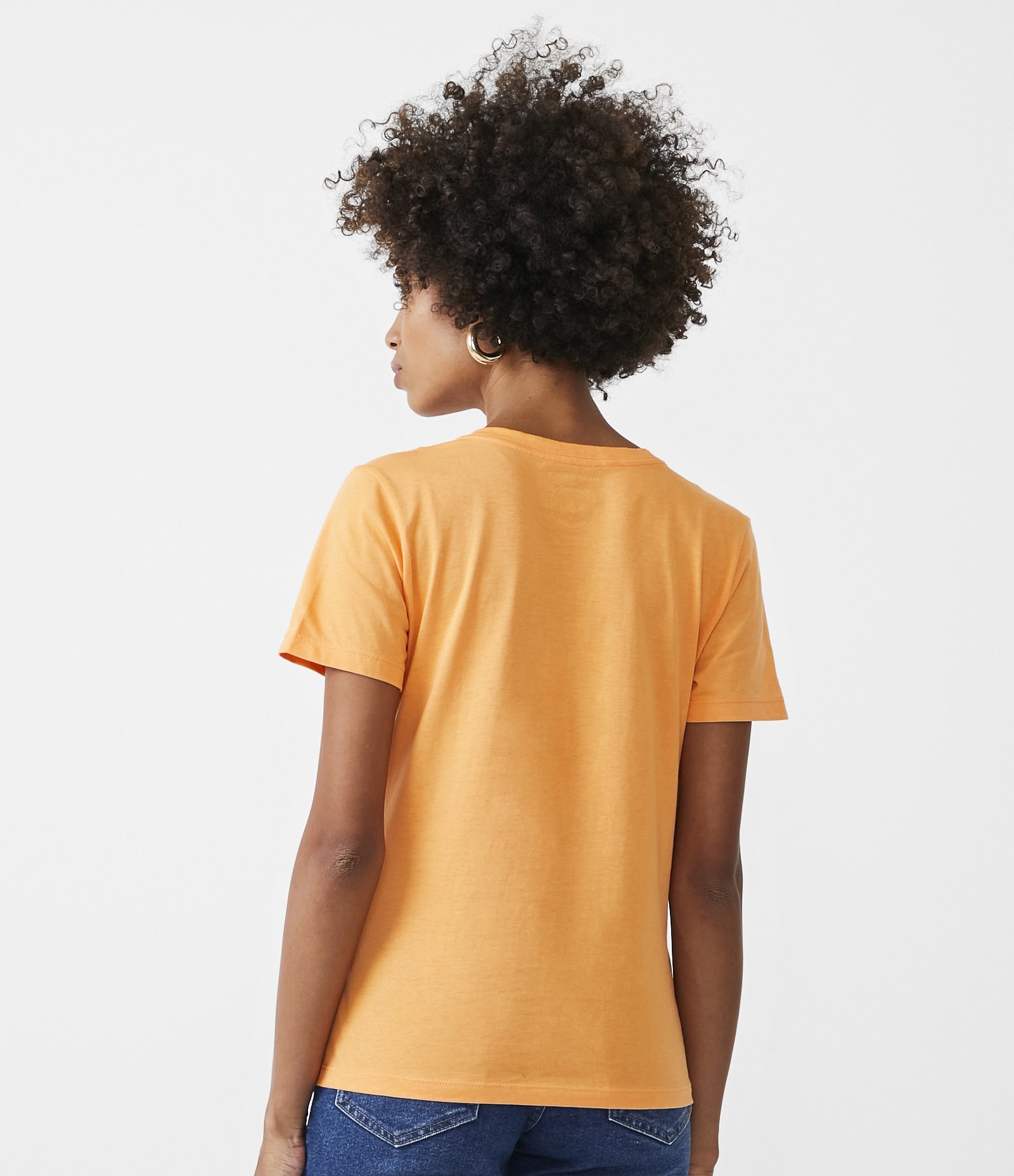 Blusa Básica em Algodão Peruano com Decote V Laranja Claro 3