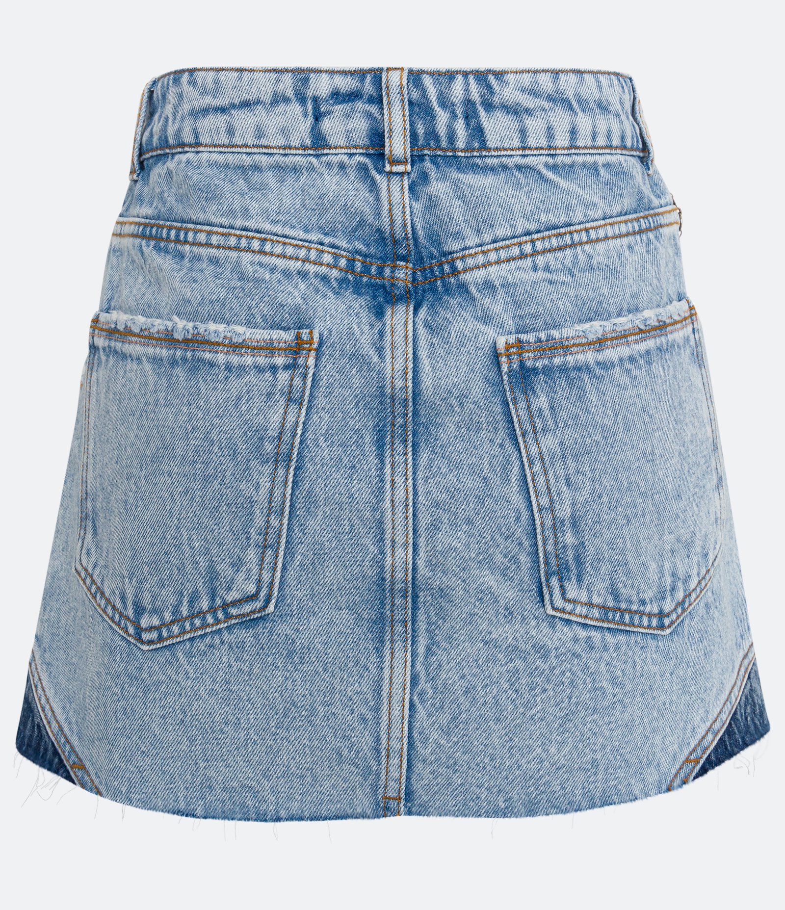 Saia Curta em Jeans com Bolso Relógio com Zíper e Blocos de Cor Azul 6