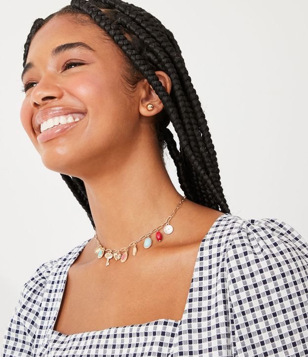 Conjunto Caravana y Collar en Metal con Colgante de Resina Dorado 3