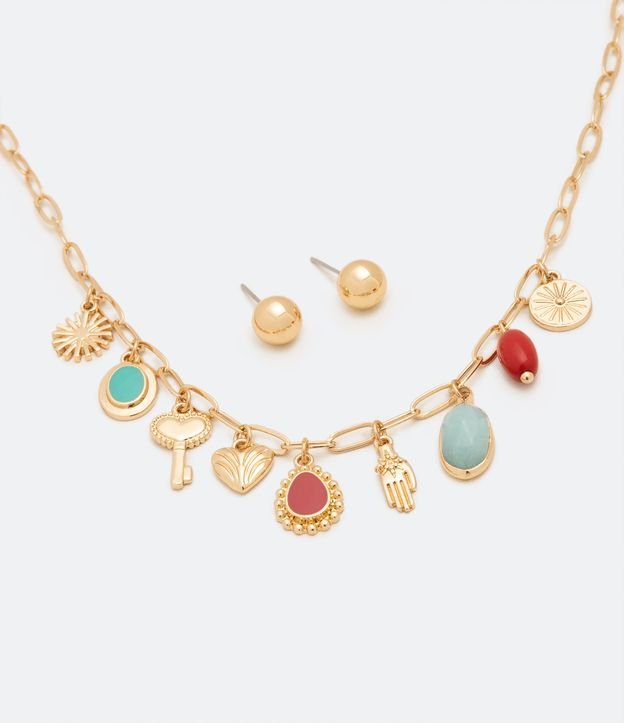 Conjunto Caravana y Collar en Metal con Colgante de Resina Dorado 1
