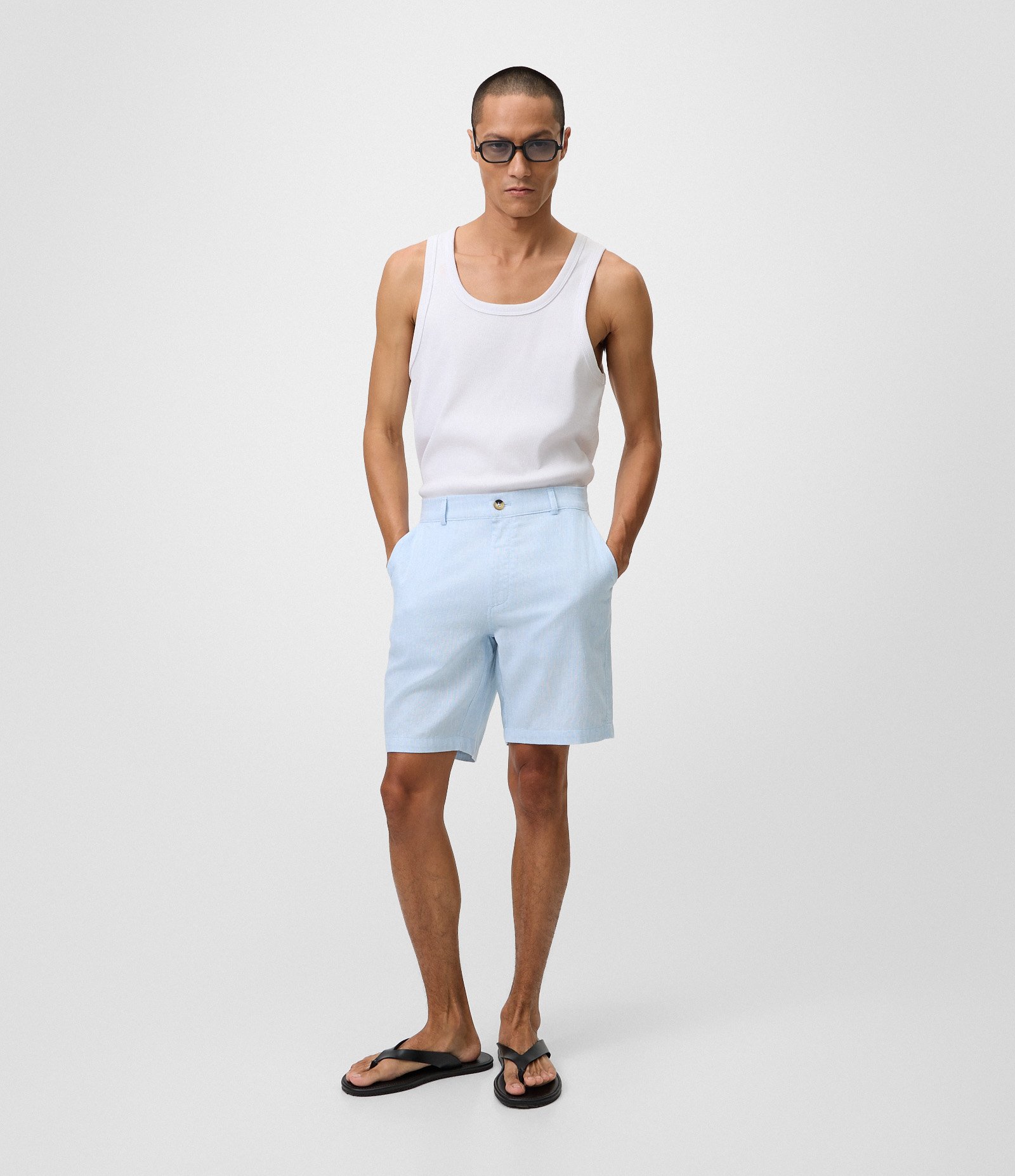 Bermuda Slim Texturizada em Linho com Algodão Azul 2