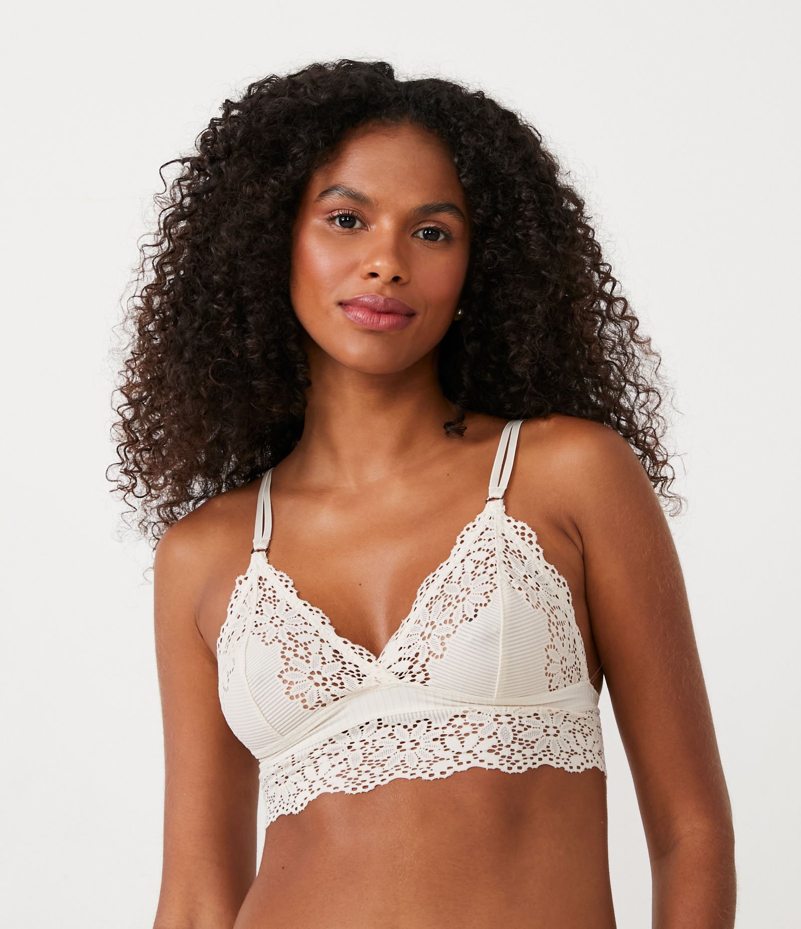 Sutiã Sem Bojo em Microfibra com Detalhes em Renda Bege 1