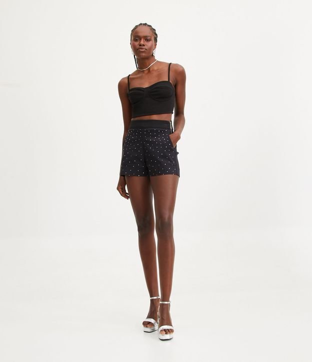Blusa Cropped de Tirantes en Crepé con Design Corset Negro 3