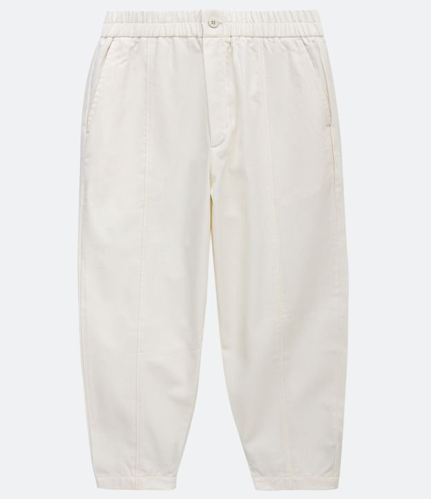 Pantalón Balloon en Algodón con Cintura Elástica y Recortes Blanco 6