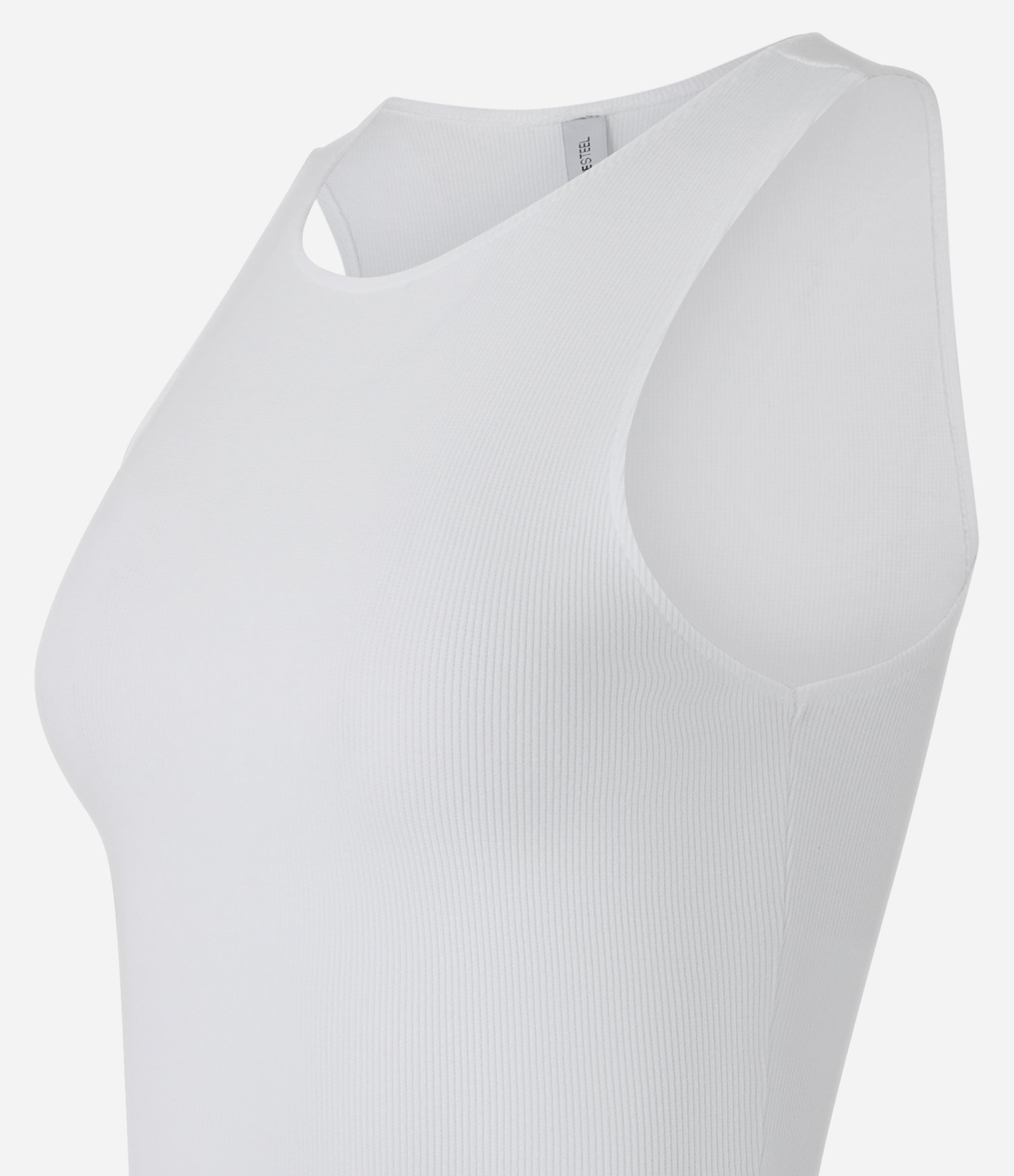 Blusa Cropped sem Manga em Algodão com Textura Canelada Branco 5