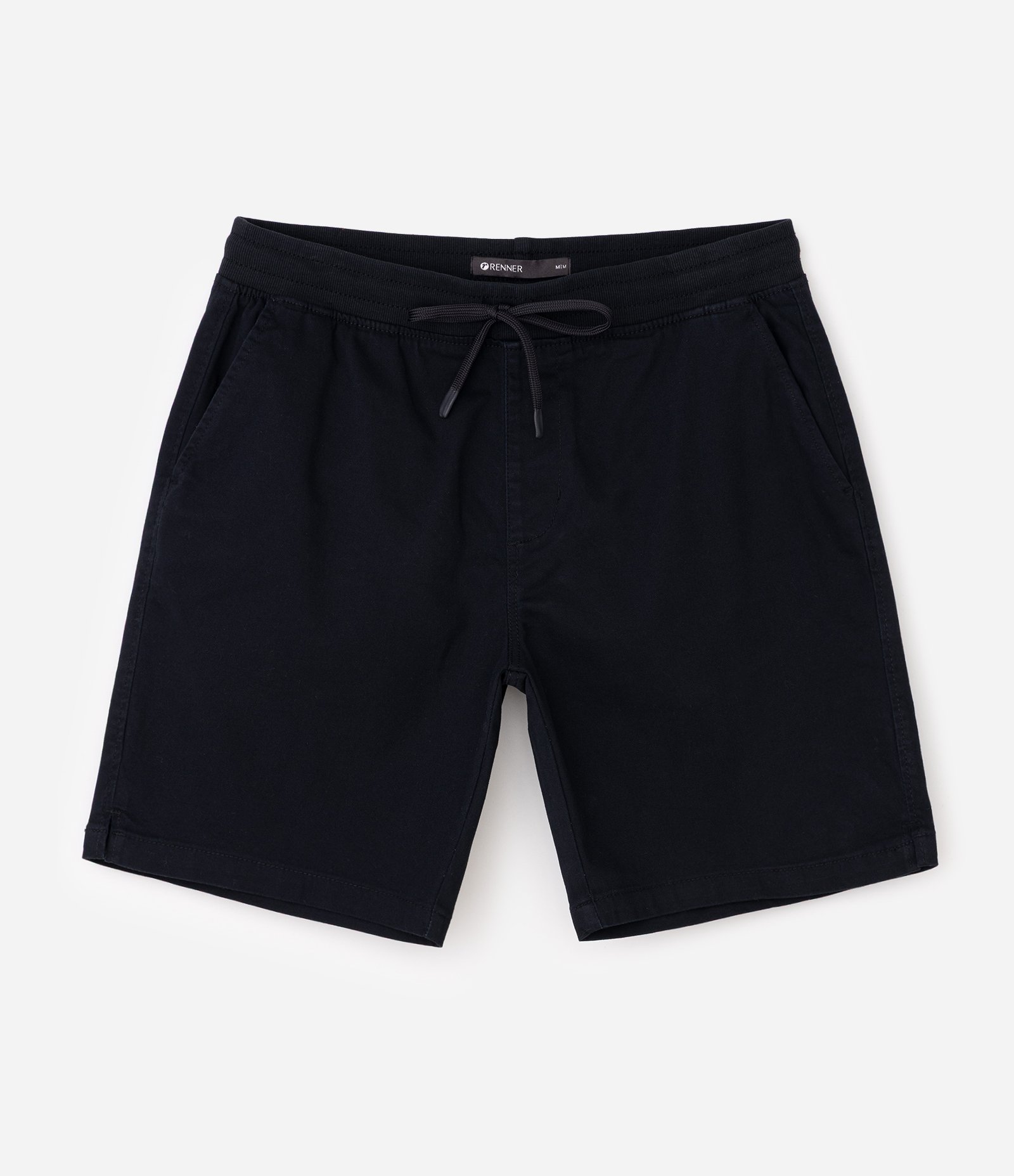 Bermuda Regular Slim em Sarja com Cós Elástico e Bolsos Preto 1