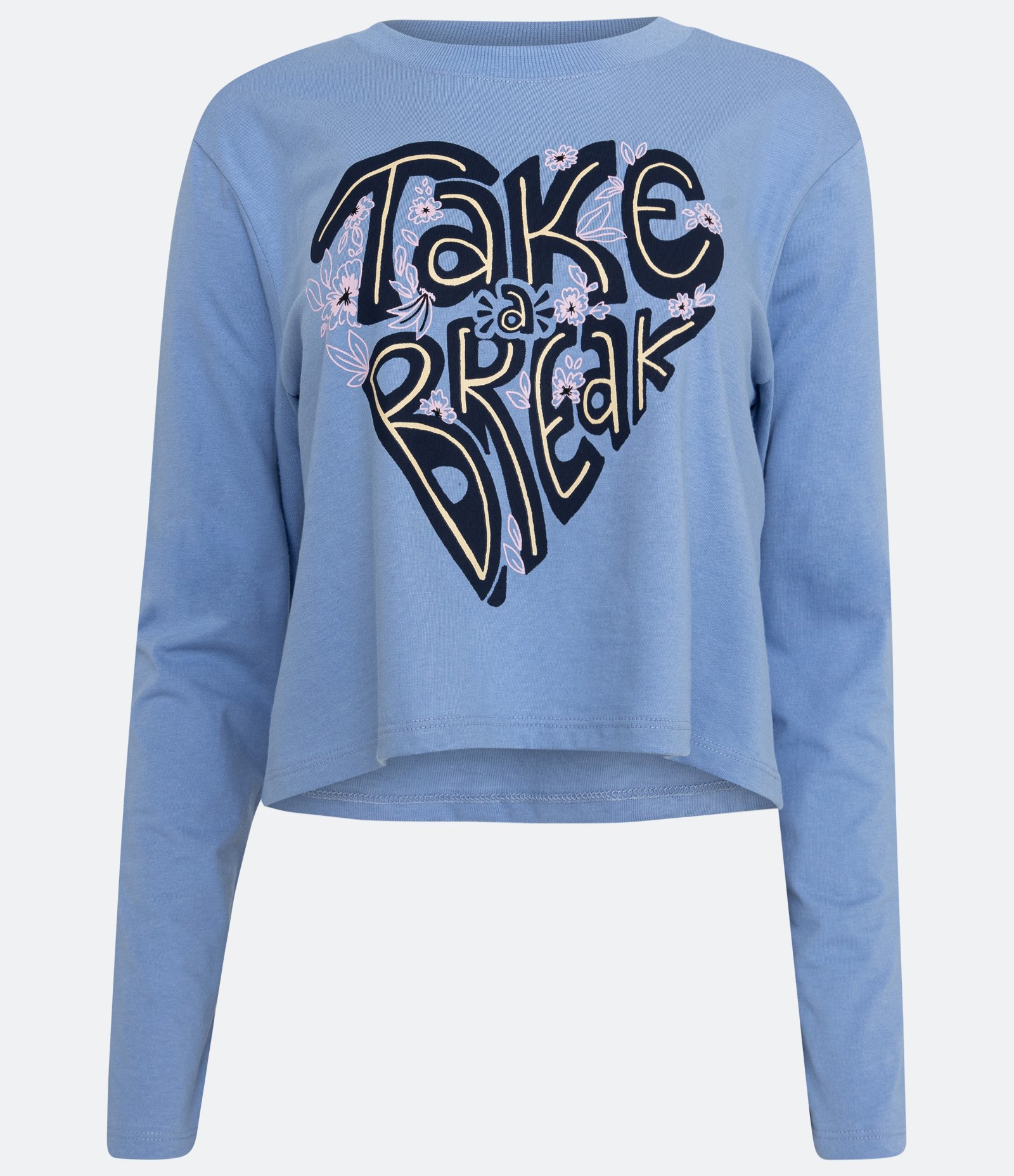 Blusa de PIjama em Meia Malha com Estampa Take a Break Azul 1