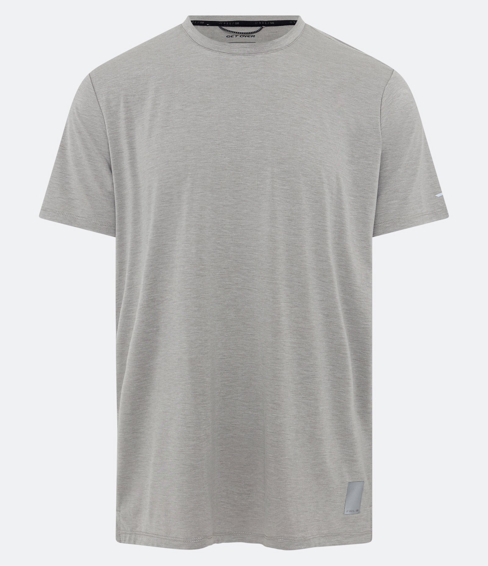Camiseta Regular Esportiva em Tecnologia Dry com Etiqueta na Barra Cinza Claro 1