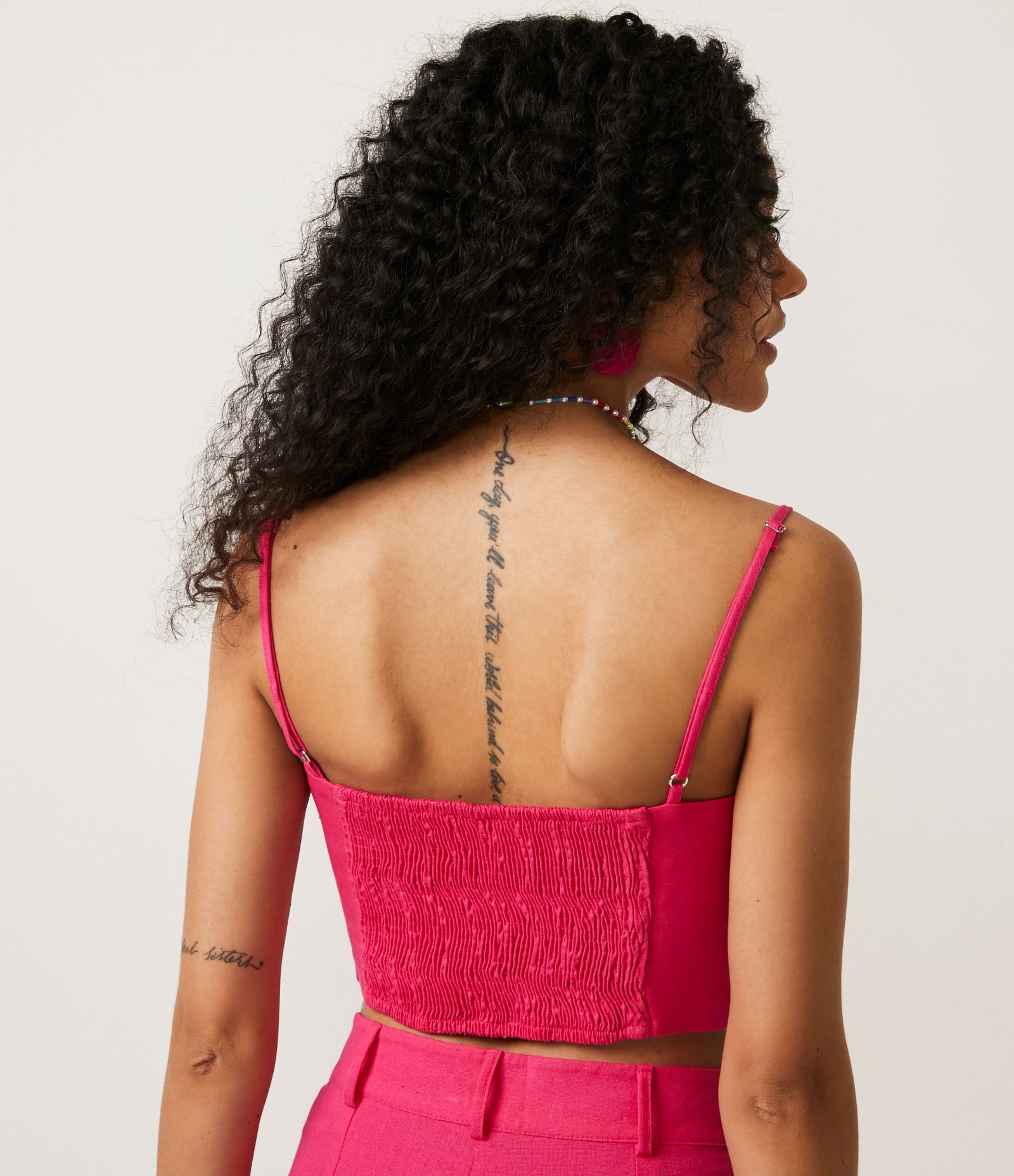 Blusa Regata Cropped com Vazado e Lastex Rosa 3