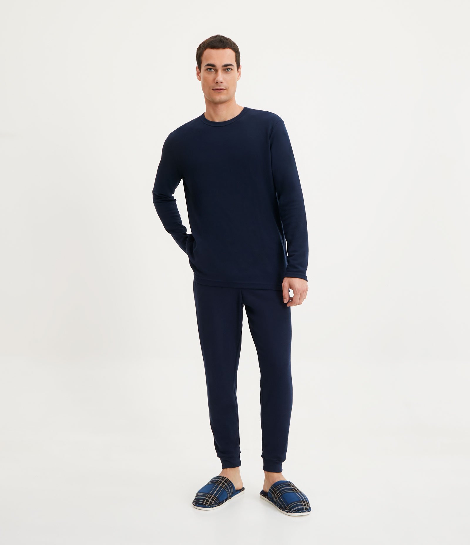 Calça Jogger de Pijama em Algodão com Textura Waffle e Bolsos Azul 1