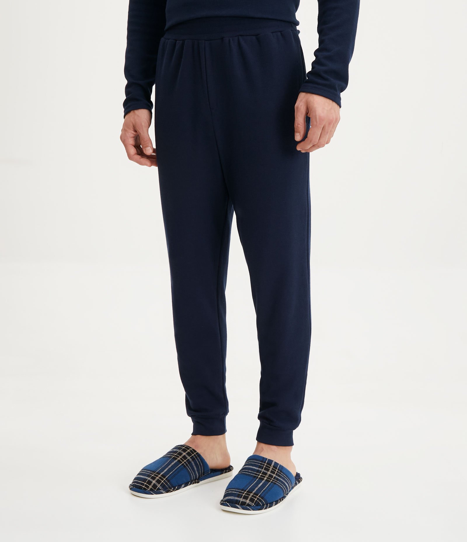 Calça Jogger de Pijama em Algodão com Textura Waffle e Bolsos Azul 2