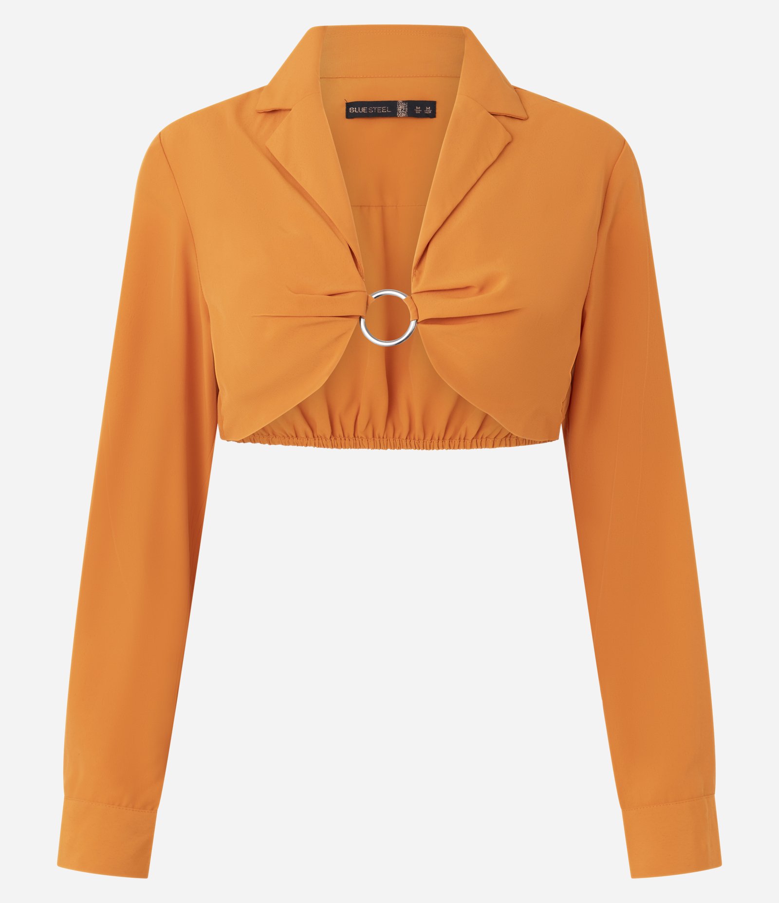 Blusa Cropped em Crepe com Argola na Abertura e Franzidos nas Costas Laranja 4