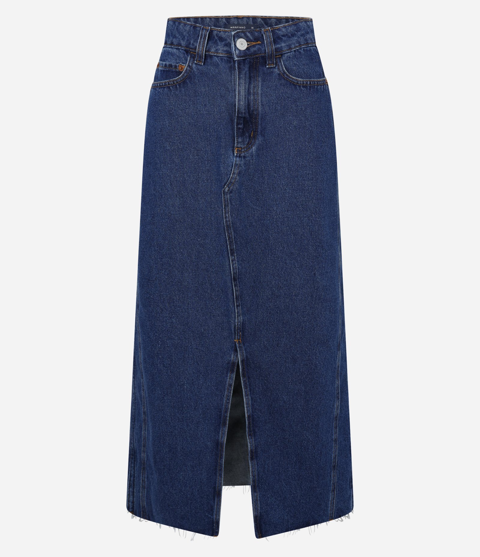 Saia Midi Jeans com Fenda Frontal e Costura Deslocada Azul 6